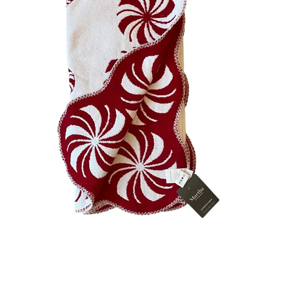 Martha Stewart Christmas Throw 50x70 Holiday Peppermint Candy Red White NEW